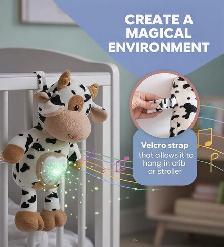 Baby Sound Machine Plush Cow with Cry Detector & Star Projector – USB Rechargeable White Noise Machine Baby with 15 Melodies & Timer – Lullaby Sound Machine & Baby Sleep Soother for Newborns in Kuwait