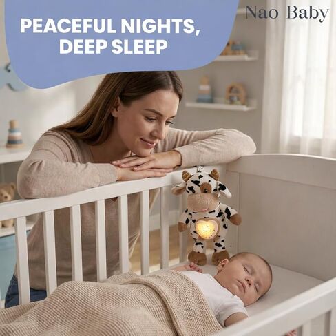 Baby Sound Machine Plush Cow with Cry Detector & Star Projector – USB Rechargeable White Noise Machine Baby with 15 Melodies & Timer – Lullaby Sound Machine & Baby Sleep Soother for Newborns in Kuwait