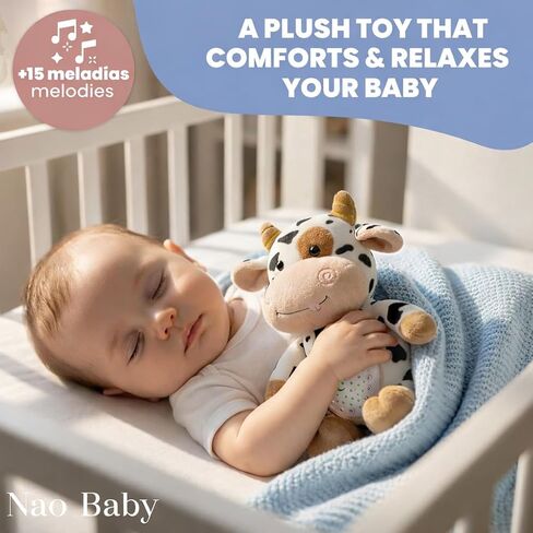 Baby Sound Machine Plush Cow with Cry Detector & Star Projector – USB Rechargeable White Noise Machine Baby with 15 Melodies & Timer – Lullaby Sound Machine & Baby Sleep Soother for Newborns in Kuwait