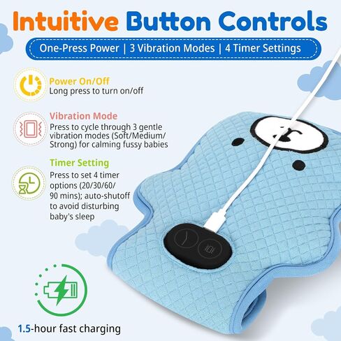 Portable Vibrating Sleep Soother, 3 Adjustable Vibration Modes, 90 Min Timer, Sleep Soother Pad with Cute Bear Pattern for Crib, Bassinet & Stroller Travel Use, Perfect Gift for New Mom in Kuwait
