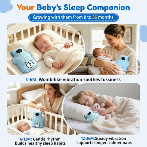 Portable Vibrating Sleep Soother, 3 Adjustable Vibration Modes, 90 Min Timer, Sleep Soother Pad with Cute Bear Pattern for Crib, Bassinet & Stroller Travel Use, Perfect Gift for New Mom in Kuwait