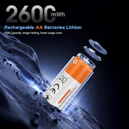 8 Pack Rechargeable 1.5V Lithium Batteries AA with Charger for Blink Camera | Double A 2000+ Cycles Long Lasting 2600mWh 2H Fast Charge in Saudi Arabia