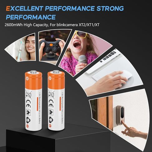 8 Pack Rechargeable 1.5V Lithium Batteries AA with Charger for Blink Camera | Double A 2000+ Cycles Long Lasting 2600mWh 2H Fast Charge in Saudi Arabia