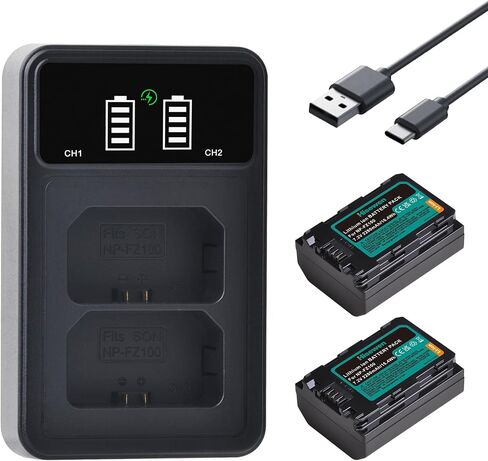 NP-FZ100 Battery 2280mAH and PD20W Dual Slot Charger Set for Sony A7C Camera for Sony A7iii, A7iv, A7C, A6700, A6600, ZV-E1, ZV-E10ii, FX3, FX30, A9, Alpha 9, Alpha 9S, A9S, A7R3, A7R4 Cameras in Kuwait