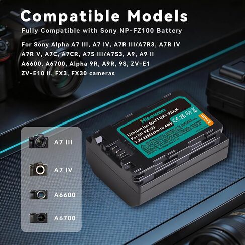 NP-FZ100 Battery 2280mAH and PD20W Dual Slot Charger Set for Sony A7C Camera for Sony A7iii, A7iv, A7C, A6700, A6600, ZV-E1, ZV-E10ii, FX3, FX30, A9, Alpha 9, Alpha 9S, A9S, A7R3, A7R4 Cameras in Kuwait
