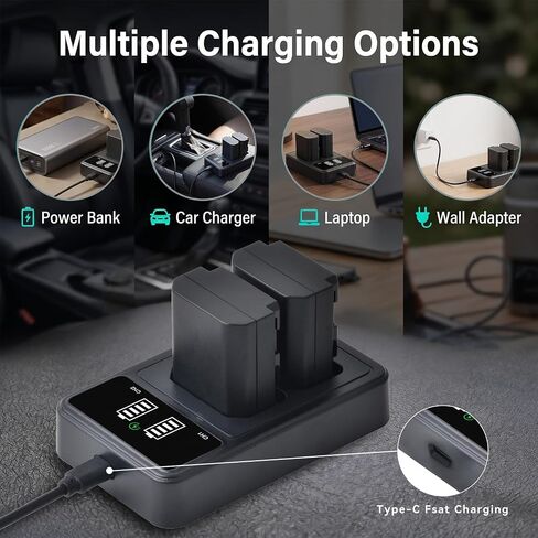 NP-FZ100 Battery 2280mAH and PD20W Dual Slot Charger Set for Sony A7C Camera for Sony A7iii, A7iv, A7C, A6700, A6600, ZV-E1, ZV-E10ii, FX3, FX30, A9, Alpha 9, Alpha 9S, A9S, A7R3, A7R4 Cameras in Kuwait