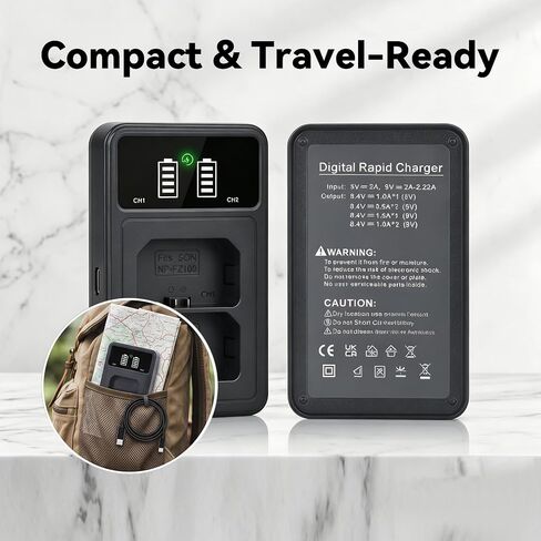 NP-FZ100 Battery 2280mAH and PD20W Dual Slot Charger Set for Sony A7C Camera for Sony A7iii, A7iv, A7C, A6700, A6600, ZV-E1, ZV-E10ii, FX3, FX30, A9, Alpha 9, Alpha 9S, A9S, A7R3, A7R4 Cameras in Kuwait