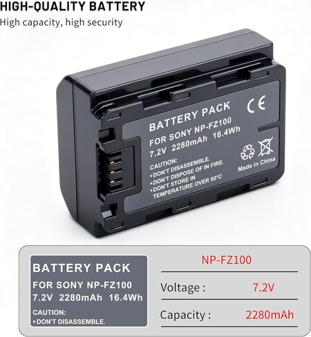 2280mAh NP-FZ100 Battery with Dual Slot Charger Set for Sony A7iii, A7iv, A7C, A6700, A6600, FX3, FX30, A9, Alpha 9, Alpha 9S, Alpha A7C,A9S, A7R3, A7R4,ZV-E1, ZV-E10ii Camera Batteries in Kuwait