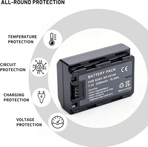 2280mAh NP-FZ100 Battery with Dual Slot Charger Set for Sony A7iii, A7iv, A7C, A6700, A6600, FX3, FX30, A9, Alpha 9, Alpha 9S, Alpha A7C,A9S, A7R3, A7R4,ZV-E1, ZV-E10ii Camera Batteries in Kuwait