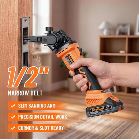 DOVAMAN 20V Cordless Belt Sander, 1/2'' x 18'' Detailing File Sander w/6-Speed (Up to 3268 SFPM), 0-160° Adjustable, Tool-Free Belt Change, Ideal for Tight Space Sanding on Wood, Metal & Plastic in Kuwait