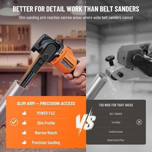 DOVAMAN 20V Cordless Belt Sander, 1/2'' x 18'' Detailing File Sander w/6-Speed (Up to 3268 SFPM), 0-160° Adjustable, Tool-Free Belt Change, Ideal for Tight Space Sanding on Wood, Metal & Plastic in Kuwait