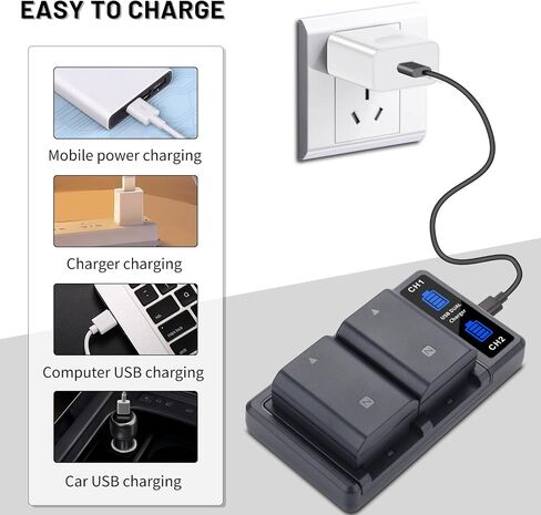 2280mAh NP-FZ100 Battery with Dual Slot Charger Set for Sony A7iii, A7iv, A7C, A6700, A6600, FX3, FX30, A9, Alpha 9, Alpha 9S, Alpha A7C,A9S, A7R3, A7R4,ZV-E1, ZV-E10ii Camera Batteries in Kuwait