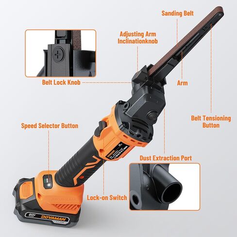 DOVAMAN 20V Cordless Belt Sander, 1/2'' x 18'' Detailing File Sander w/6-Speed (Up to 3268 SFPM), 0-160° Adjustable, Tool-Free Belt Change, Ideal for Tight Space Sanding on Wood, Metal & Plastic in Kuwait