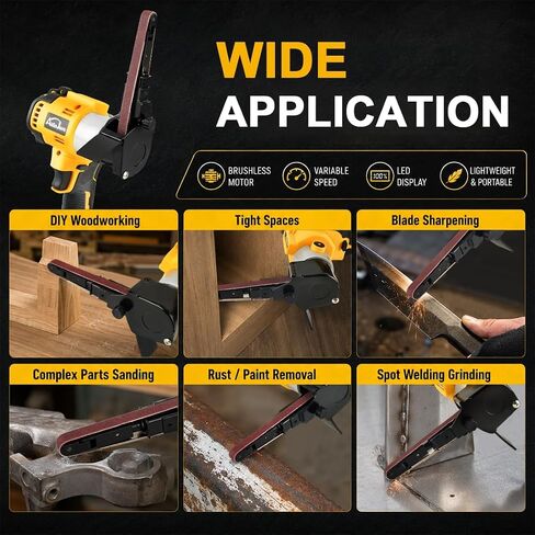 Cordless Belt Sander with 360° Rotatable Head, 20 Sanding Belts Brushless Belt Sander Compatible with Dewalt 20V Battery(No Battery) for metal and wood in Kuwait