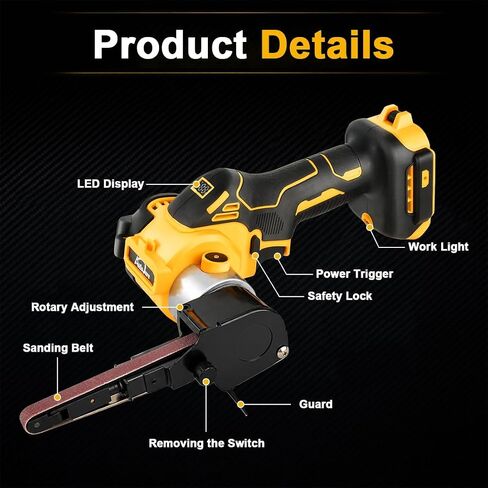Cordless Belt Sander with 360° Rotatable Head, 20 Sanding Belts Brushless Belt Sander Compatible with Dewalt 20V Battery(No Battery) for metal and wood in Kuwait