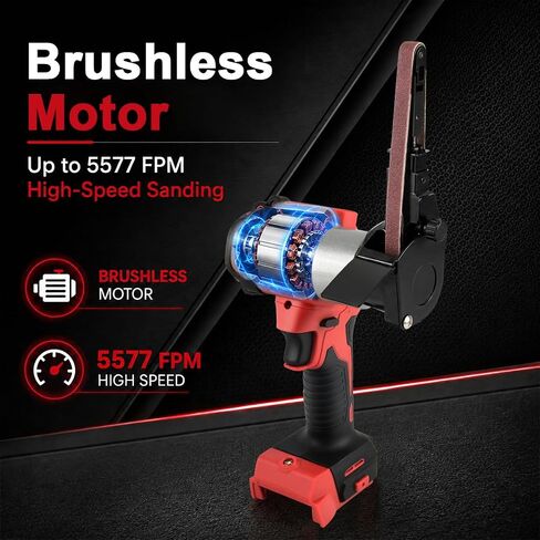 Cordless Belt Sander Compatible with Milwaukee 18V Battery | Battery not included, 360° rotatable head, brushless motor, 5600 FPM variable speed, 20 sanding belts for metal and wood in Kuwait