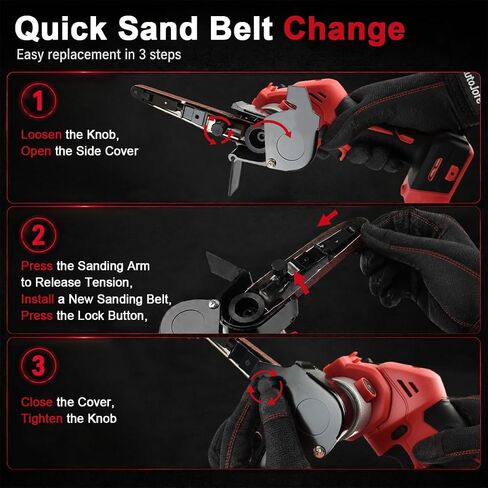Cordless Belt Sander Compatible with Milwaukee 18V Battery | Battery not included, 360° rotatable head, brushless motor, 5600 FPM variable speed, 20 sanding belts for metal and wood in Kuwait