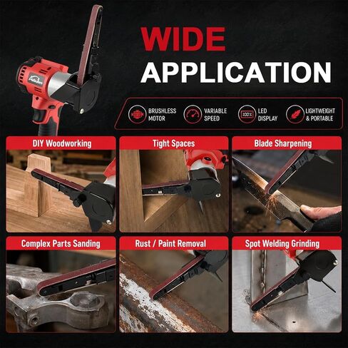Cordless Belt Sander Compatible with Milwaukee 18V Battery | Battery not included, 360° rotatable head, brushless motor, 5600 FPM variable speed, 20 sanding belts for metal and wood in Kuwait