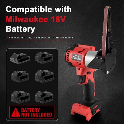 Cordless Belt Sander Compatible with Milwaukee 18V Battery | Battery not included, 360° rotatable head, brushless motor, 5600 FPM variable speed, 20 sanding belts for metal and wood in Kuwait