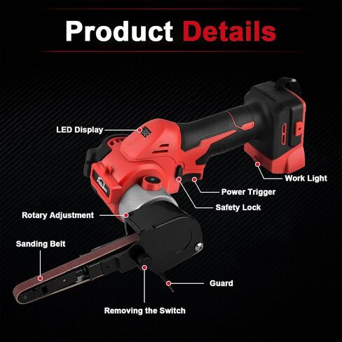 Cordless Belt Sander Compatible with Milwaukee 18V Battery | Battery not included, 360° rotatable head, brushless motor, 5600 FPM variable speed, 20 sanding belts for metal and wood in Kuwait