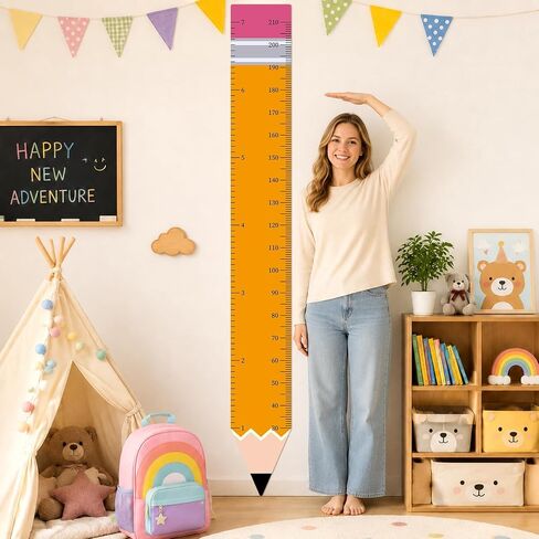 Back to School Height Growth Chart Sticker 85.8 x 10.6 inch Pencil Shaped Height Measurement Ruler Sticker Removable PVC Wall Decor for Classroom Bedroom Playroom Nursery Kindergarten Decor in Kuwait