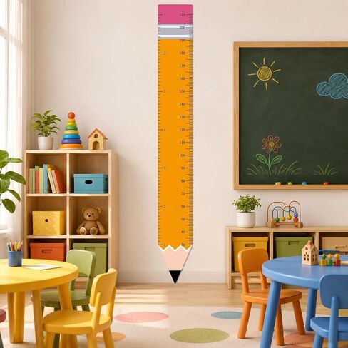 Back to School Height Growth Chart Sticker 85.8 x 10.6 inch Pencil Shaped Height Measurement Ruler Sticker Removable PVC Wall Decor for Classroom Bedroom Playroom Nursery Kindergarten Decor in Kuwait
