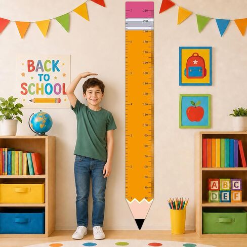 Back to School Height Growth Chart Sticker 85.8 x 10.6 inch Pencil Shaped Height Measurement Ruler Sticker Removable PVC Wall Decor for Classroom Bedroom Playroom Nursery Kindergarten Decor in Kuwait