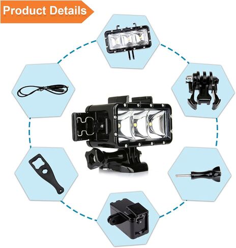 Diving Underwater Light for Go pro Hero 13/12/11/10/9/8/7/6/5/4/3, Waterproof up to 30M(98.4 ft),Camera Video Light for Insta360 Ace Pro 2/1, for DJI Osmo Action Camera in Kuwait