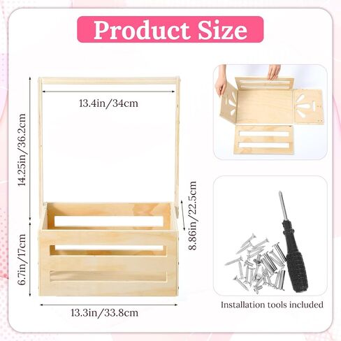 Wooden Baby Shower Basket, Baby Shower Crate Closet Natural Wood Babies Gifts Basket with Hanger Rack Welcome Gift Baskets for Newborn Boys Girls - Assembly Required in Kuwait