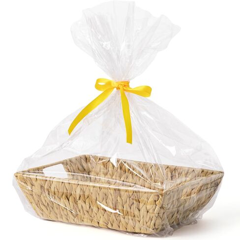 UBBCARE Empty Gift Basket with Gift Bag and Ribbon, Water Hyacinth Wedding Basket for Gifts Empty, Hand Woven Large Wicker Basket for Organizing Towels, Clothes, Books, PetsToys 14 x 10 x 4 in in Kuwait