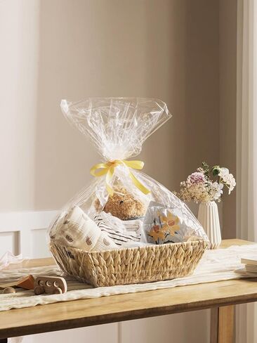 UBBCARE Empty Gift Basket with Gift Bag and Ribbon, Water Hyacinth Wedding Basket for Gifts Empty, Hand Woven Large Wicker Basket for Organizing Towels, Clothes, Books, PetsToys 14 x 10 x 4 in in Kuwait