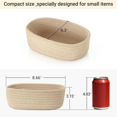 Dahey 3 Pcs Mini Oval Woven Storage Baskets for Organizing, Small Cotton Rope Organizers for Toys, Shelves & Closets, Cute Decorative Empty Baskets Bins for Gifts, Nursery Home Decor, Beige in Kuwait