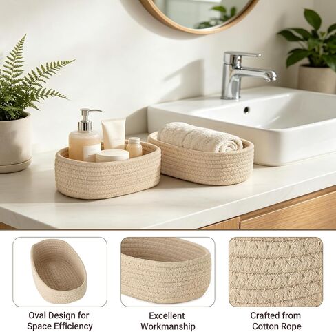 Dahey 3 Pcs Mini Oval Woven Storage Baskets for Organizing, Small Cotton Rope Organizers for Toys, Shelves & Closets, Cute Decorative Empty Baskets Bins for Gifts, Nursery Home Decor, Beige in Kuwait