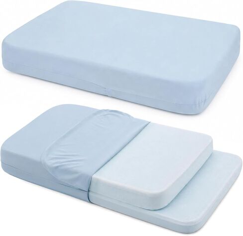 Adjustable Kids Pillow Memory Foam 3 Heights, Cool Nylon, Blue 13x22 | 3 Adjustable Heights Ages 1-6, Ergonomic Spine Support, Cooling Breathable, Hypoallergenic, Envelope Closure No Zipper in Kuwait