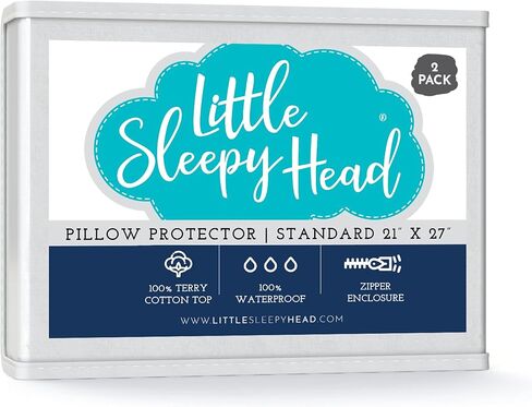 Little Sleepy Head Toddler Waterproof Pillow Protector (1-Pack), Zippered Pillowcase Covers 13x18 and 14x19 Soft Terry Cotton, Hypoallergenic, Noiseless, Waterproof Pillow Protectors for Kids in Kuwait