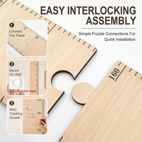 Growth Chart for Wall, Wooden Height Chart for Room Wall Decor, Adjustable Height Measurement Ruler with Non-Mark Adhesive, Dual Scale Wood Decor in Kuwait