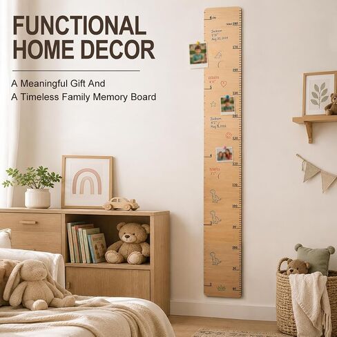 Growth Chart for Wall, Wooden Height Chart for Room Wall Decor, Adjustable Height Measurement Ruler with Non-Mark Adhesive, Dual Scale Wood Decor in Kuwait