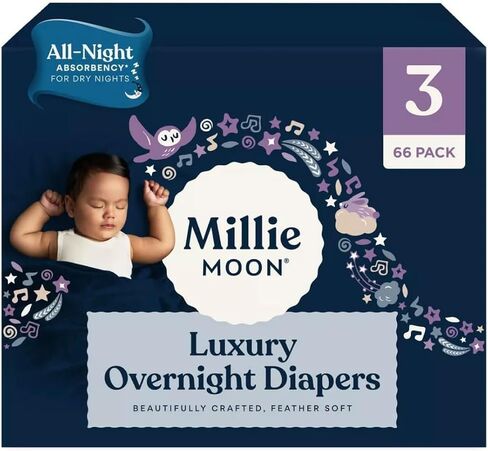 Millie_Moon Overnight Diapers Size-3 Count-66 Soft & Leak Protetion Hypoallergenic (3-66ct) in Kuwait