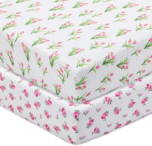 LollyBanks Fitted Crib Sheets for Girls, Soft 100% Cotton Western Baby Girl Sheet, Fits Standard Size Mattress 28 in x 52 in, Breathable Muslin Crib Sheet 1 Pack (Western Boot Print) in Kuwait