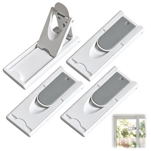 Sliding Door Child Lock, No Drill Adhesive Lock, 4 Pack, White | Child proof sliding door lock helps limit glass door and window access for toddlers, pets and rental homes in Kuwait