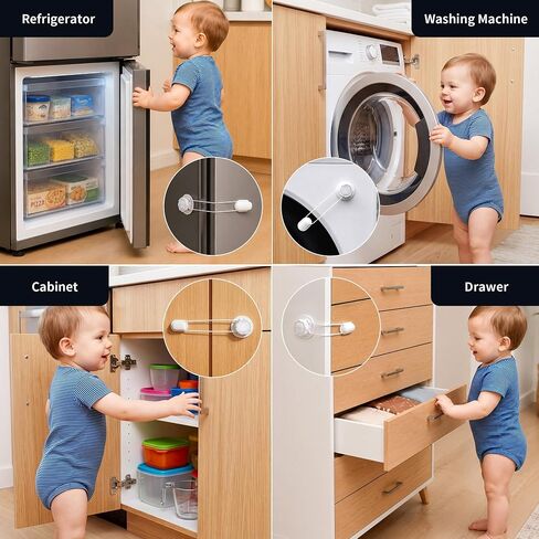 Upgraded Child Safety Cabinet Proofing (5-Pack) – Rotating Tightening System, No Excess Strap or Trimming, Strong Adhesive – Multi-Purpose for Kitchen, Fridge, Oven, Drawers (WHITE) in Kuwait