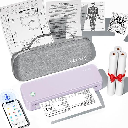 Gloryang Inkless Portable Printer for Travel, Wireless Thermal Printer Supports 8.5 x 11 Inch Thermal Paper, Bluetooth Machine Includes Carry Case and 3 Rolls of Paper Kit, Black in Kuwait
