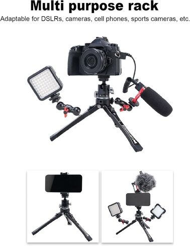 Generic Portable Aluminum Alloy Desktop Mini Tripod, Compact Lightweight Stand with 1/4 Inch Screw Hole 4 Adjustable Angles 45mm to 165mm Height 5kg Load, for DSLR Camera Camcorde in Kuwait