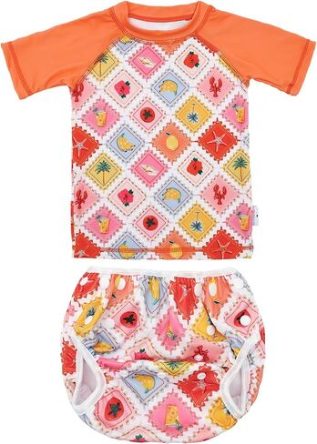ALVABABY Baby Boy Swimsuit, 2-Piece Infant Toddler Bathing Short Sleeve Swimwear, Large Baby Reusable Swim Diaper with Matching Top in Kuwait