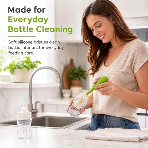 Baby Bottle Brush Set for Baby Bottles, 5 Cleaning Tools with Silicone Bottle and Nipple Brush Heads, Straw Brush, Detail Brush, Cup Rim Cleaner, Integrated Travel Storage, (Green) in Kuwait
