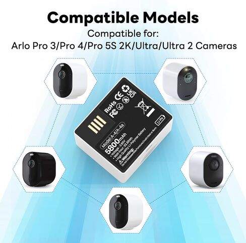 Upgrade 2pack 5800mAh for Arlo Pro 4 Battery, Long-Lasting Rechargeable Battery for Arlo Pro 5S 2K, Pro 4, Pro 3, Ultra 2 Cameras in Kuwait