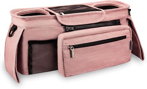 Universal Stroller Organizer, 2 Insulated Cup Holders, Pink | Stroller Caddy with Detachable Phone Bag & Shoulder Strap, Fits Most Strollers Like Uppababy, Baby Jogger, New Moms Gifts in Kuwait