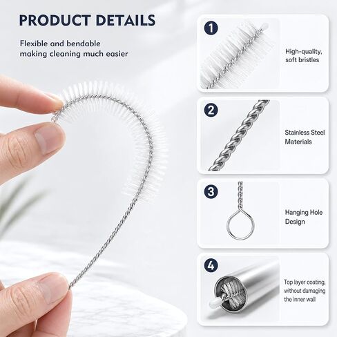 14 Pack Straw Cleaner Brush Set, 8 Inch and 12 Inch Multi-Size Flexible Nylon Cleaning Brushes, Rust-Proof Stainless Steel for Tumbler Cup, Sippy Cup, Water Bottle and Pipe in Kuwait