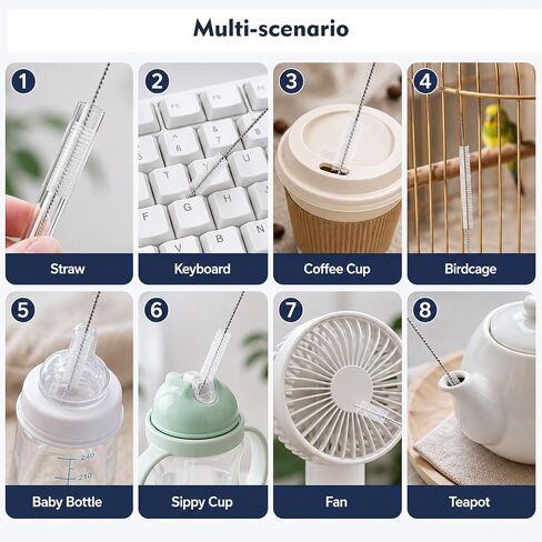 14 Pack Straw Cleaner Brush Set, 8 Inch and 12 Inch Multi-Size Flexible Nylon Cleaning Brushes, Rust-Proof Stainless Steel for Tumbler Cup, Sippy Cup, Water Bottle and Pipe in Kuwait