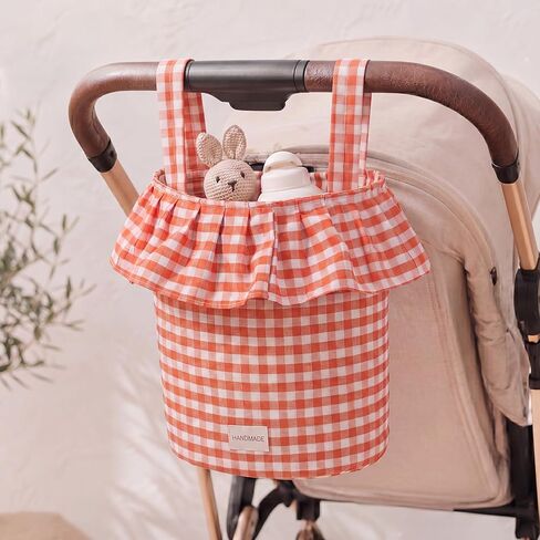 Abbylike Ruffle Stroller Bag with Removable Handles, Cotton Stroller Organizer with Waterproof Lined for Moms Baby Travel(Ruffles Style,15.5 x 9.5 Inch,Rose Red) in Kuwait